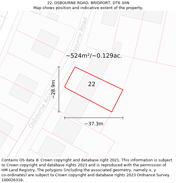 22, OSBOURNE ROAD, BRIDPORT, DT6 3AN: Plot and title map