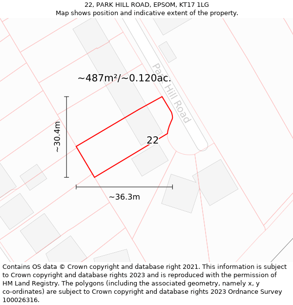 22, PARK HILL ROAD, EPSOM, KT17 1LG: Plot and title map