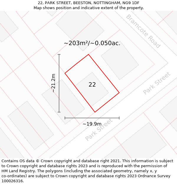 22, PARK STREET, BEESTON, NOTTINGHAM, NG9 1DF: Plot and title map