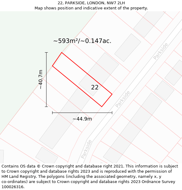 22, PARKSIDE, LONDON, NW7 2LH: Plot and title map