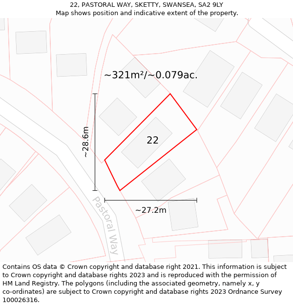 22, PASTORAL WAY, SKETTY, SWANSEA, SA2 9LY: Plot and title map