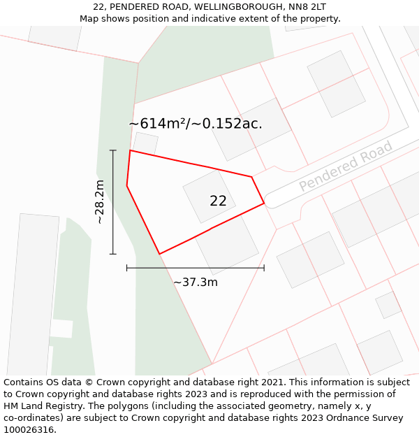 22, PENDERED ROAD, WELLINGBOROUGH, NN8 2LT: Plot and title map