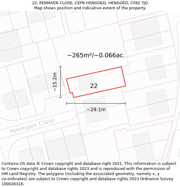 22, PENMAEN CLOSE, CEFN HENGOED, HENGOED, CF82 7JD: Plot and title map