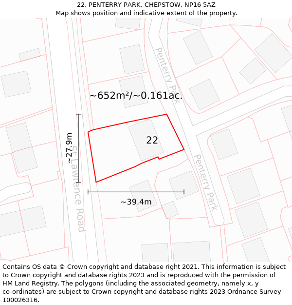 22, PENTERRY PARK, CHEPSTOW, NP16 5AZ: Plot and title map