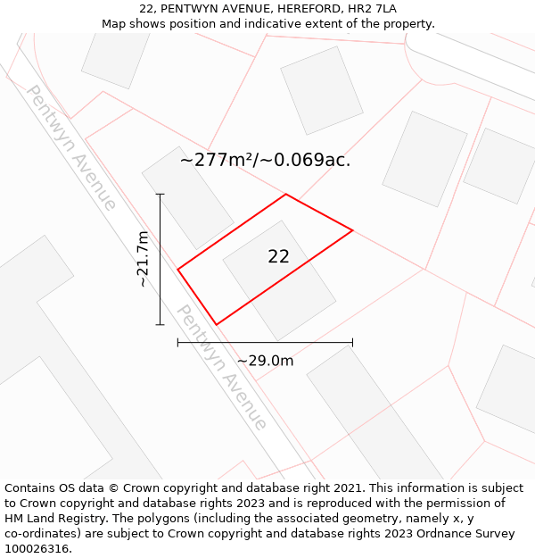22, PENTWYN AVENUE, HEREFORD, HR2 7LA: Plot and title map