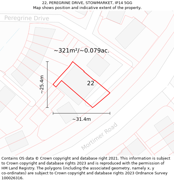 22, PEREGRINE DRIVE, STOWMARKET, IP14 5GG: Plot and title map