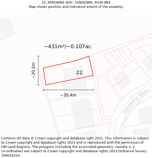 22, PEROWNE WAY, SANDOWN, PO36 9BX: Plot and title map