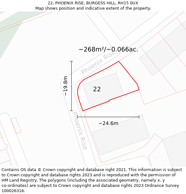 22, PHOENIX RISE, BURGESS HILL, RH15 0UX: Plot and title map