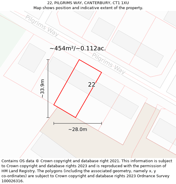 22, PILGRIMS WAY, CANTERBURY, CT1 1XU: Plot and title map