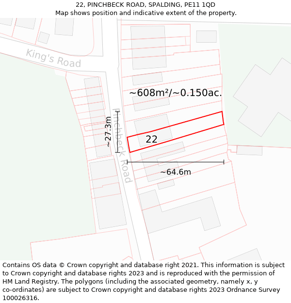 22, PINCHBECK ROAD, SPALDING, PE11 1QD: Plot and title map