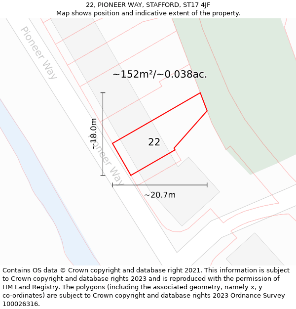 22, PIONEER WAY, STAFFORD, ST17 4JF: Plot and title map
