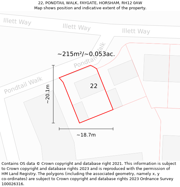 22, PONDTAIL WALK, FAYGATE, HORSHAM, RH12 0AW: Plot and title map