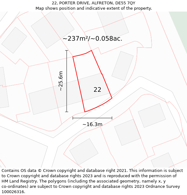 22, PORTER DRIVE, ALFRETON, DE55 7QY: Plot and title map