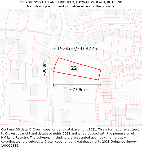 22, PORTSMOUTH LANE, LINDFIELD, HAYWARDS HEATH, RH16 1SD: Plot and title map