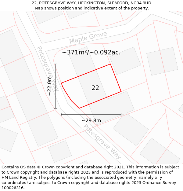 22, POTESGRAVE WAY, HECKINGTON, SLEAFORD, NG34 9UD: Plot and title map