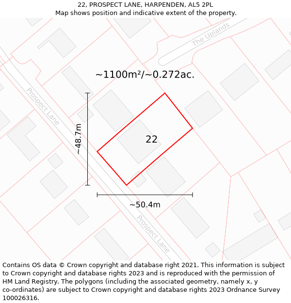 22, PROSPECT LANE, HARPENDEN, AL5 2PL: Plot and title map