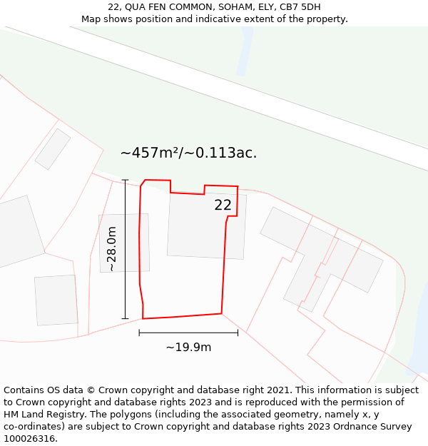 22, QUA FEN COMMON, SOHAM, ELY, CB7 5DH: Plot and title map