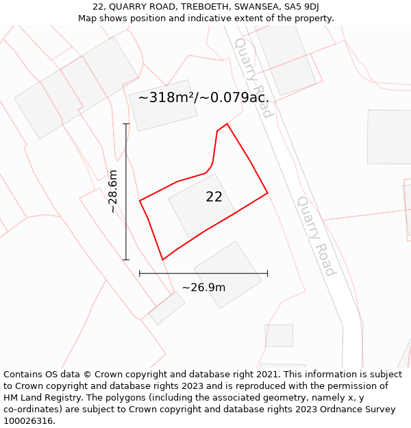 22, QUARRY ROAD, TREBOETH, SWANSEA, SA5 9DJ: Plot and title map