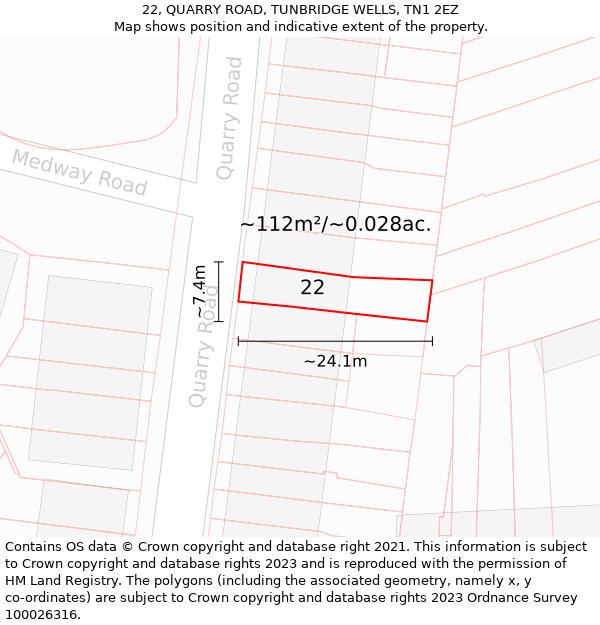 22, QUARRY ROAD, TUNBRIDGE WELLS, TN1 2EZ: Plot and title map