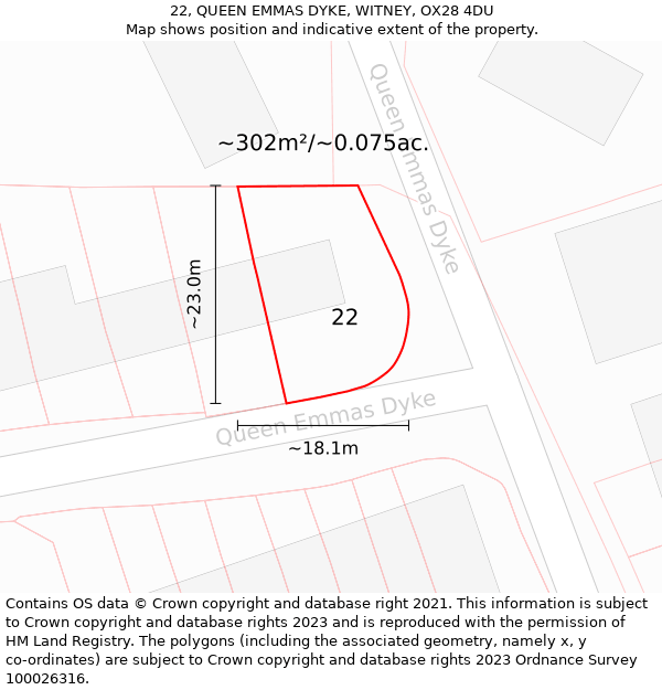 22, QUEEN EMMAS DYKE, WITNEY, OX28 4DU: Plot and title map