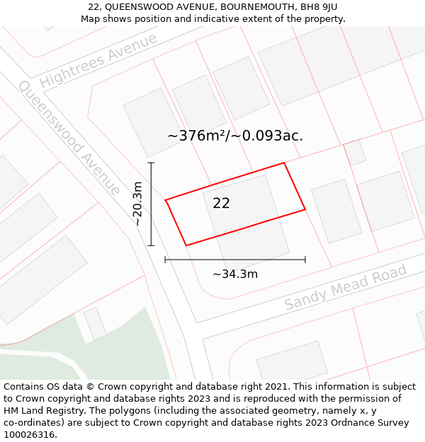 22, QUEENSWOOD AVENUE, BOURNEMOUTH, BH8 9JU: Plot and title map