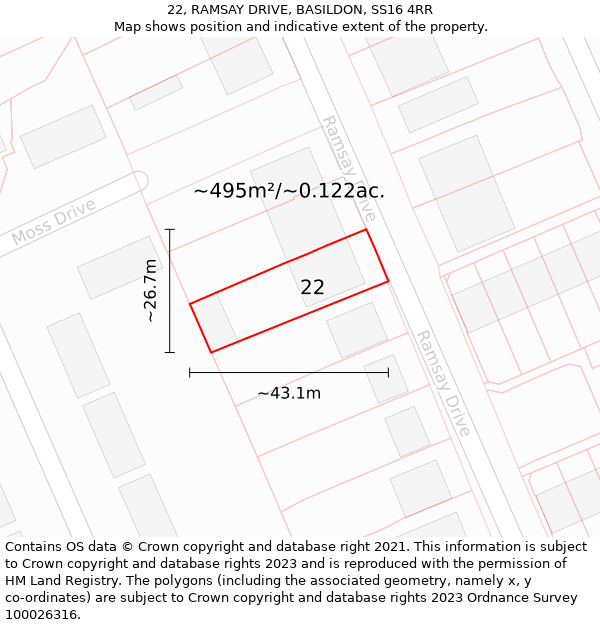 22, RAMSAY DRIVE, BASILDON, SS16 4RR: Plot and title map