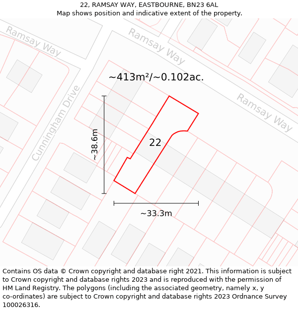 22, RAMSAY WAY, EASTBOURNE, BN23 6AL: Plot and title map