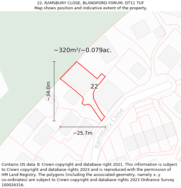 22, RAMSBURY CLOSE, BLANDFORD FORUM, DT11 7UF: Plot and title map