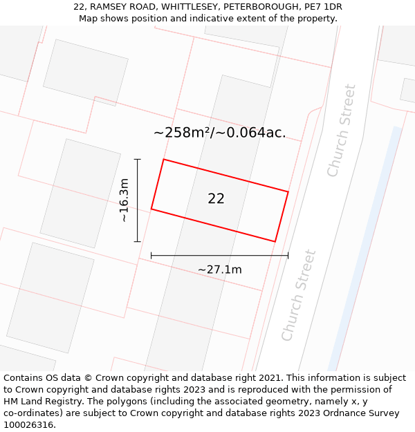 22, RAMSEY ROAD, WHITTLESEY, PETERBOROUGH, PE7 1DR: Plot and title map