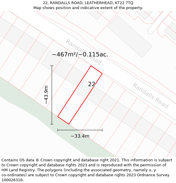 22, RANDALLS ROAD, LEATHERHEAD, KT22 7TQ: Plot and title map