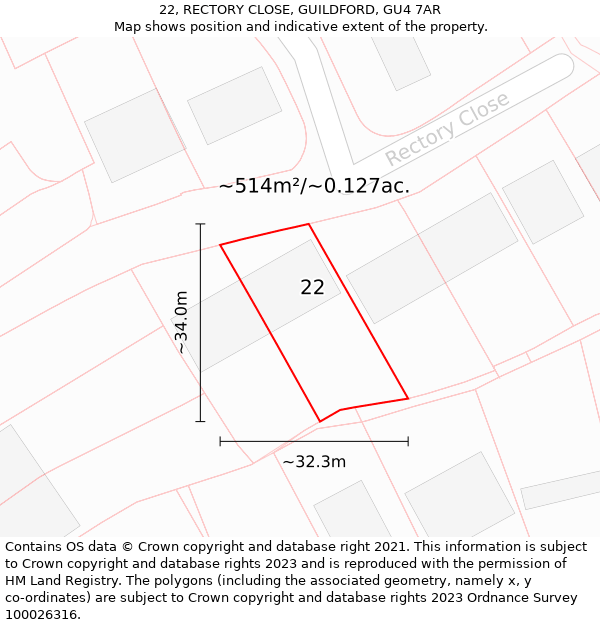 22, RECTORY CLOSE, GUILDFORD, GU4 7AR: Plot and title map