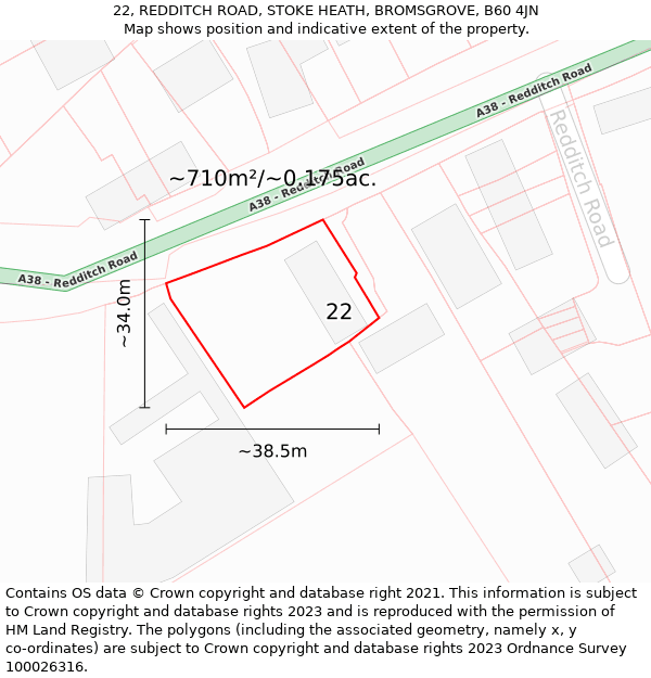 22, REDDITCH ROAD, STOKE HEATH, BROMSGROVE, B60 4JN: Plot and title map