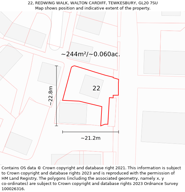 22, REDWING WALK, WALTON CARDIFF, TEWKESBURY, GL20 7SU: Plot and title map