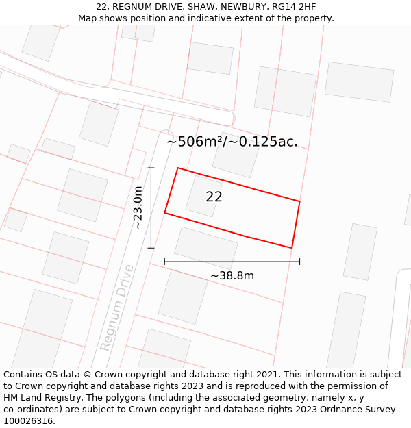 22, REGNUM DRIVE, SHAW, NEWBURY, RG14 2HF: Plot and title map