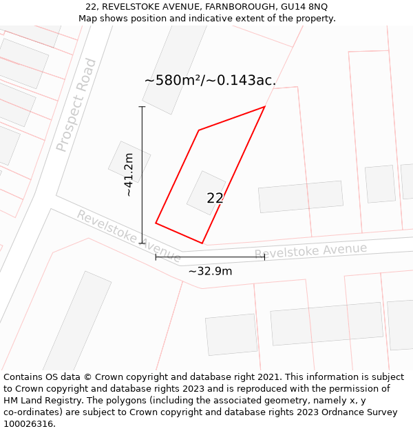 22, REVELSTOKE AVENUE, FARNBOROUGH, GU14 8NQ: Plot and title map