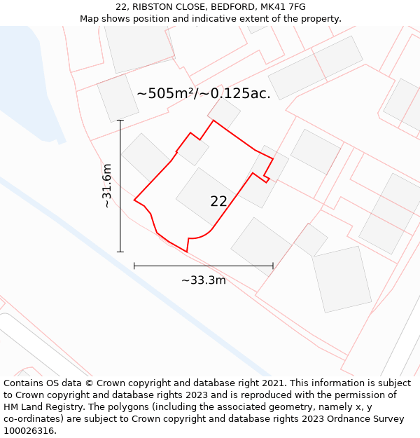 22, RIBSTON CLOSE, BEDFORD, MK41 7FG: Plot and title map