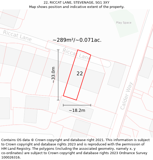 22, RICCAT LANE, STEVENAGE, SG1 3XY: Plot and title map