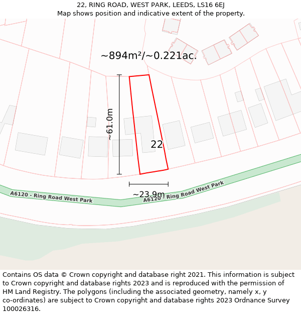 22, RING ROAD, WEST PARK, LEEDS, LS16 6EJ: Plot and title map
