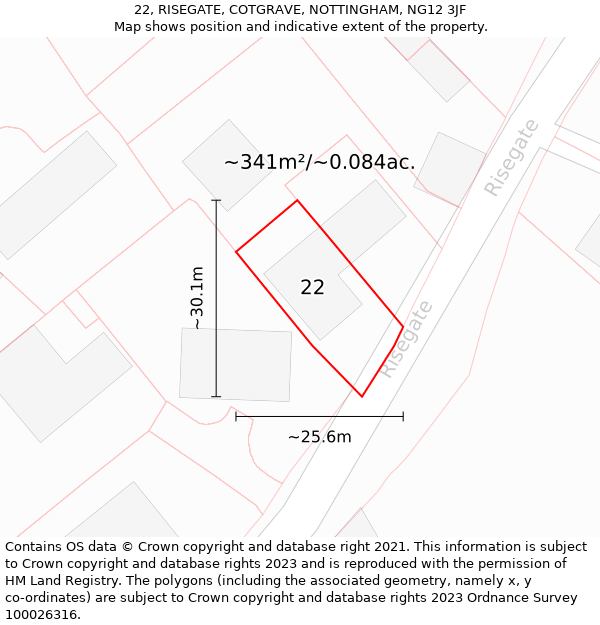 22, RISEGATE, COTGRAVE, NOTTINGHAM, NG12 3JF: Plot and title map