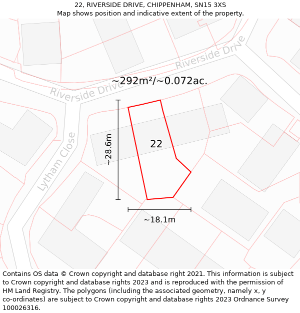 22, RIVERSIDE DRIVE, CHIPPENHAM, SN15 3XS: Plot and title map