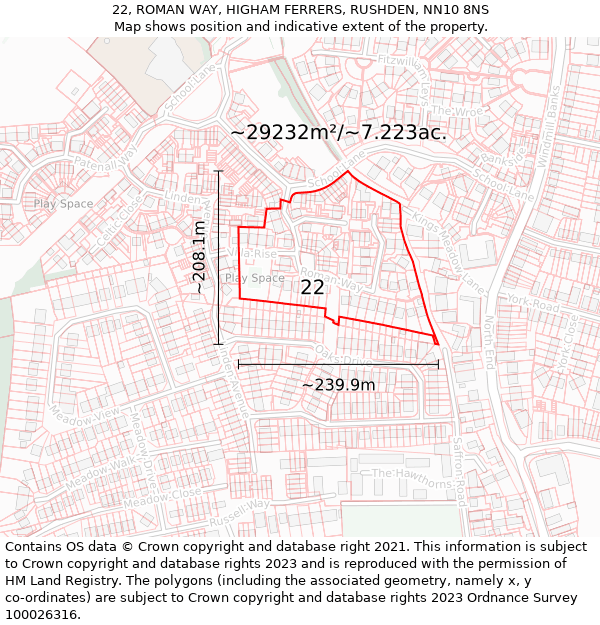 22, ROMAN WAY, HIGHAM FERRERS, RUSHDEN, NN10 8NS: Plot and title map