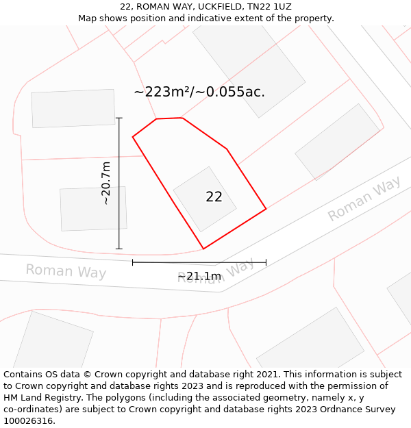 22, ROMAN WAY, UCKFIELD, TN22 1UZ: Plot and title map