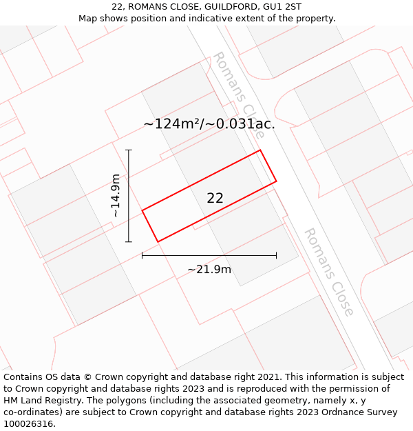 22, ROMANS CLOSE, GUILDFORD, GU1 2ST: Plot and title map