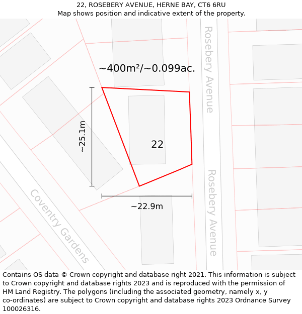 22, ROSEBERY AVENUE, HERNE BAY, CT6 6RU: Plot and title map