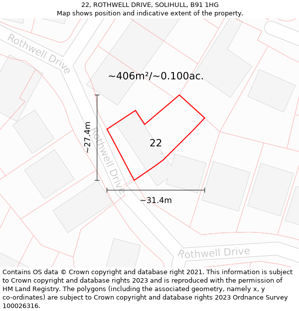 22, ROTHWELL DRIVE, SOLIHULL, B91 1HG: Plot and title map