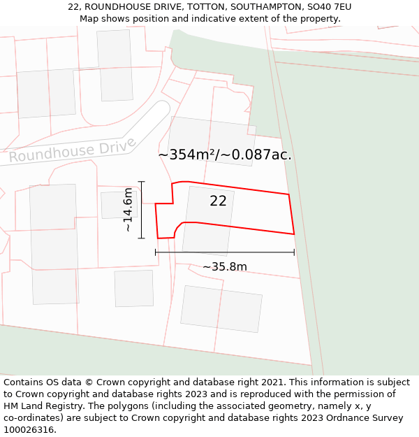 22, ROUNDHOUSE DRIVE, TOTTON, SOUTHAMPTON, SO40 7EU: Plot and title map