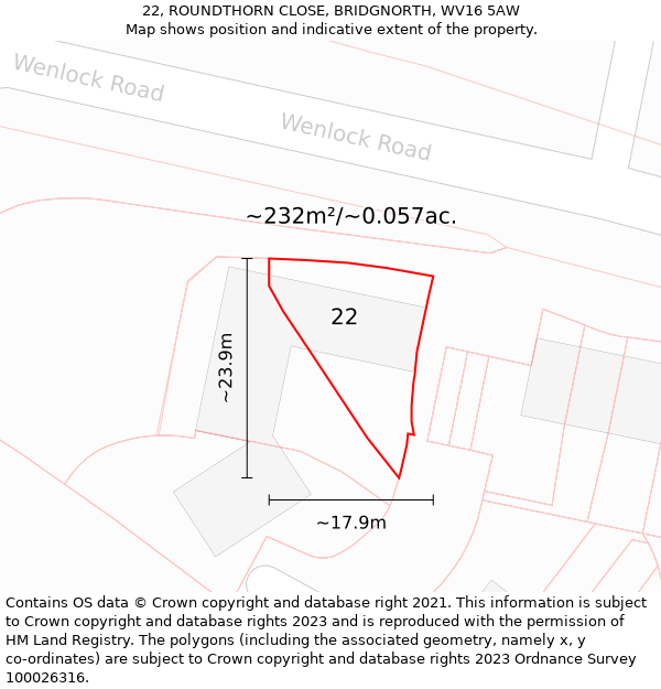 22, ROUNDTHORN CLOSE, BRIDGNORTH, WV16 5AW: Plot and title map