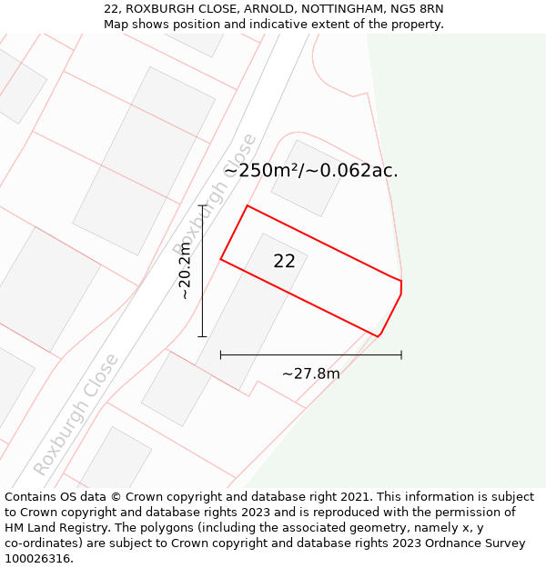 22, ROXBURGH CLOSE, ARNOLD, NOTTINGHAM, NG5 8RN: Plot and title map