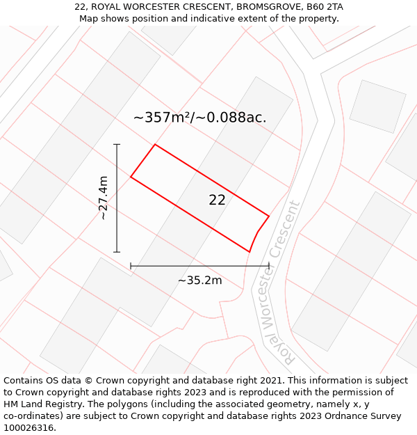 22, ROYAL WORCESTER CRESCENT, BROMSGROVE, B60 2TA: Plot and title map