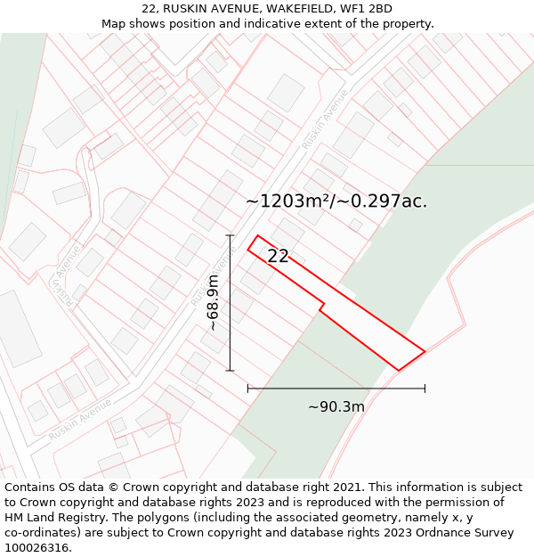 22, RUSKIN AVENUE, WAKEFIELD, WF1 2BD: Plot and title map